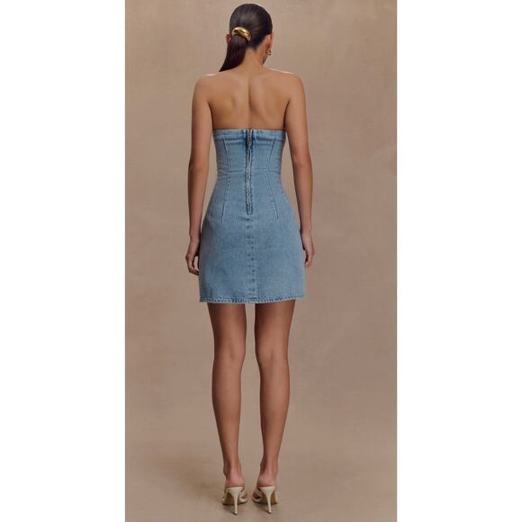 MESHKI Akira Embroidered Denim Mini Dress - M - Picture 5 of 6